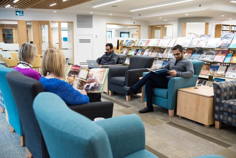 Group reading and gathering space in the Musto Lounge on the Main Floor