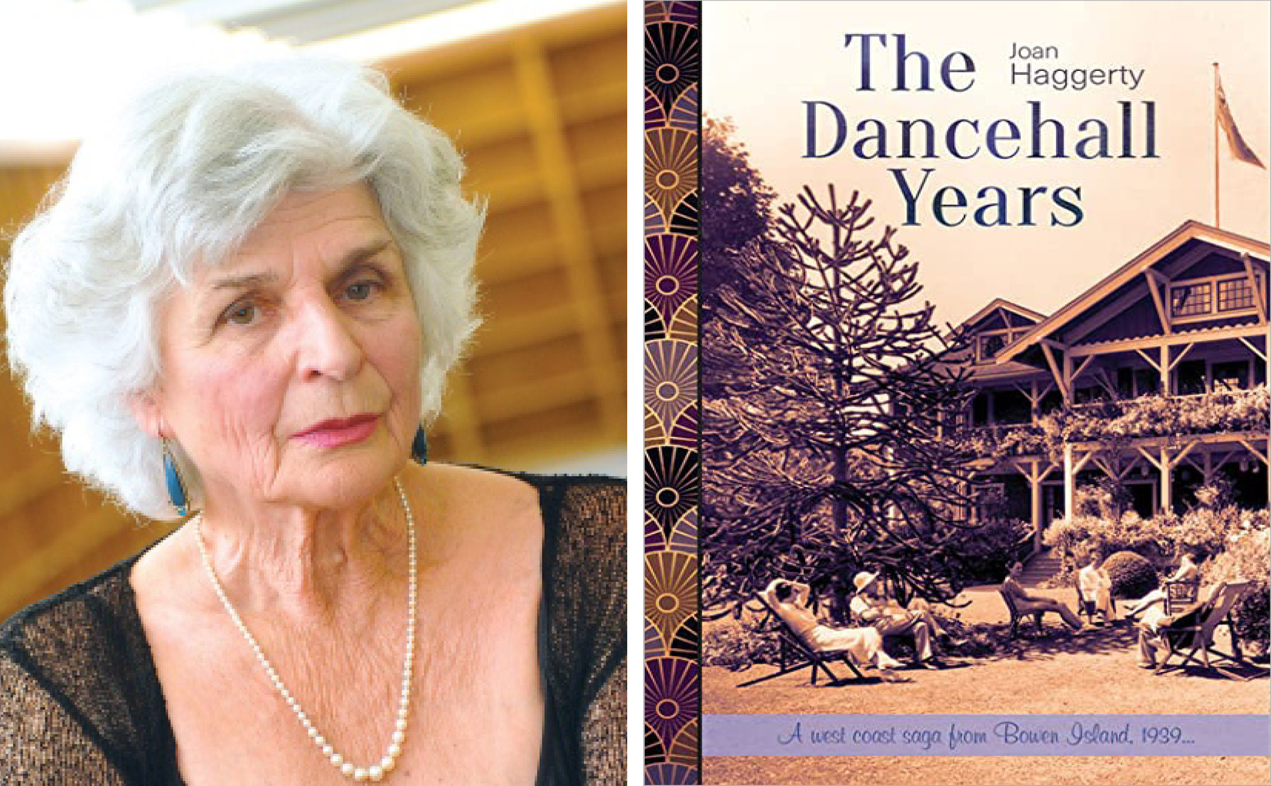 A headshot of author Joan Haggerty and cover of her book The Dancehall Years