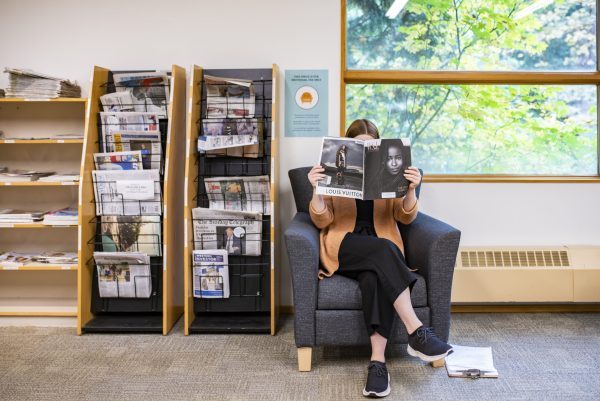 Quiet reading space in the Peter J. Peters Reading Room on the Main Floor