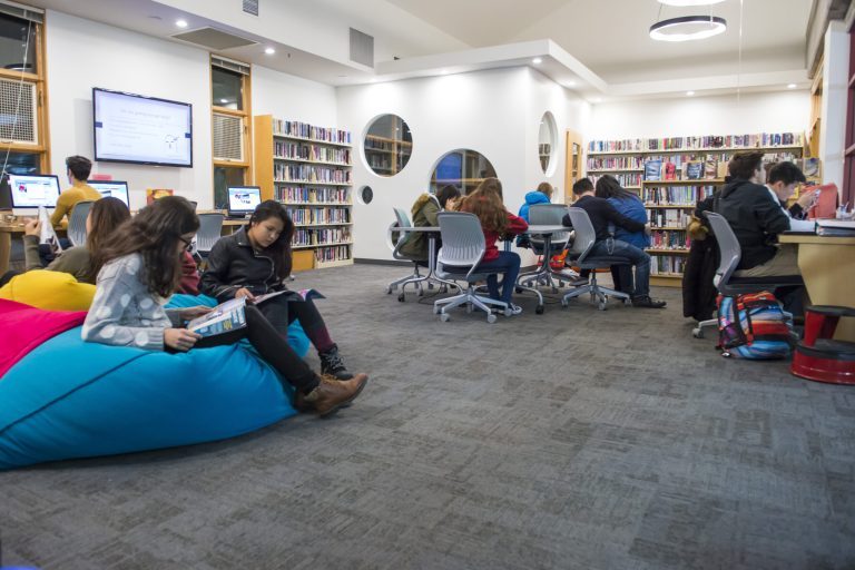 Lounge and study space for teens in Room 14 in the Youth Department