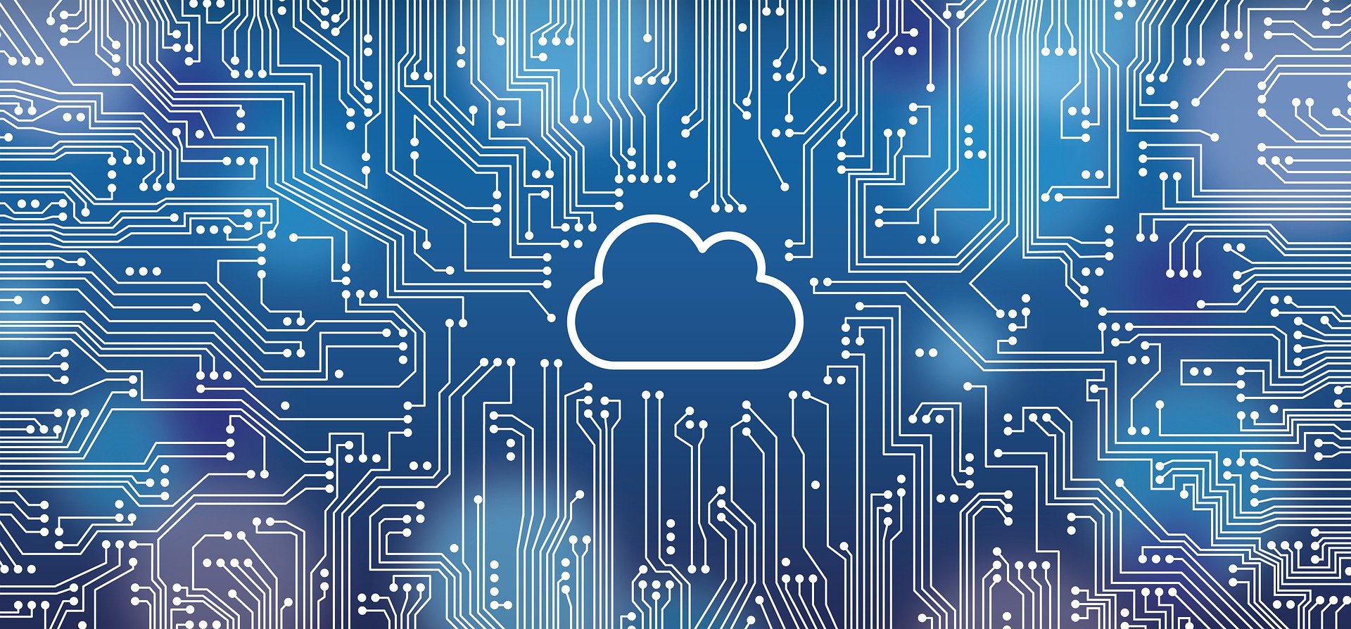 An illustration of a cloud over a graphic of computer circuts.