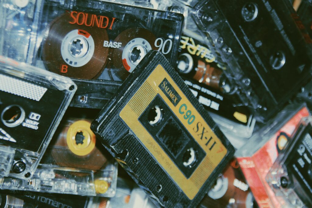 a pile of cassette tapes