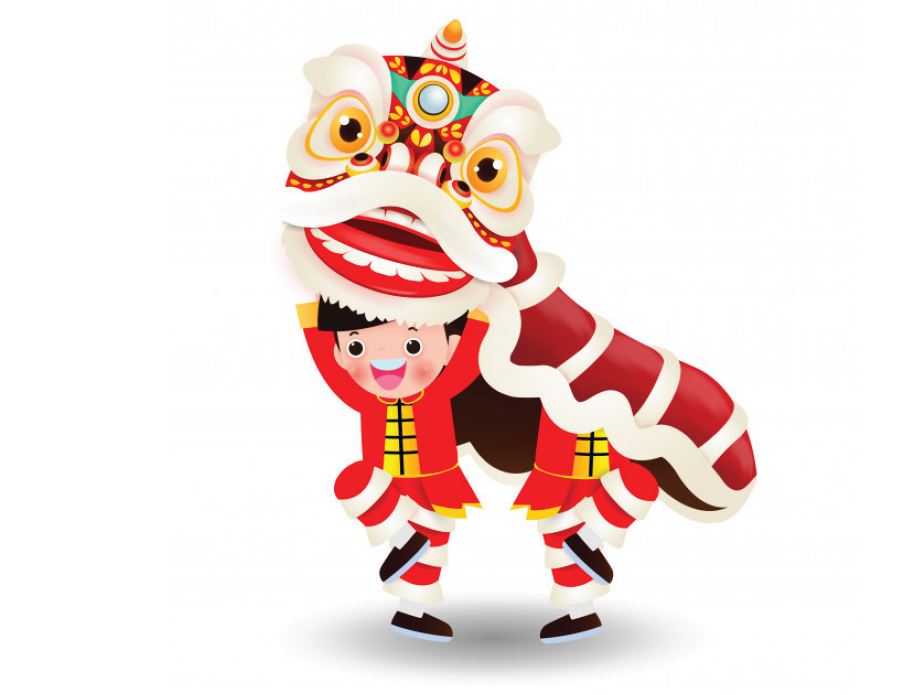 A young child doing a lion dance