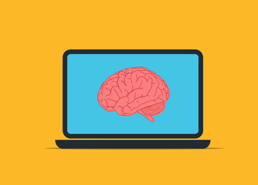 Image of a laptop with a cartoon brain on the screen
