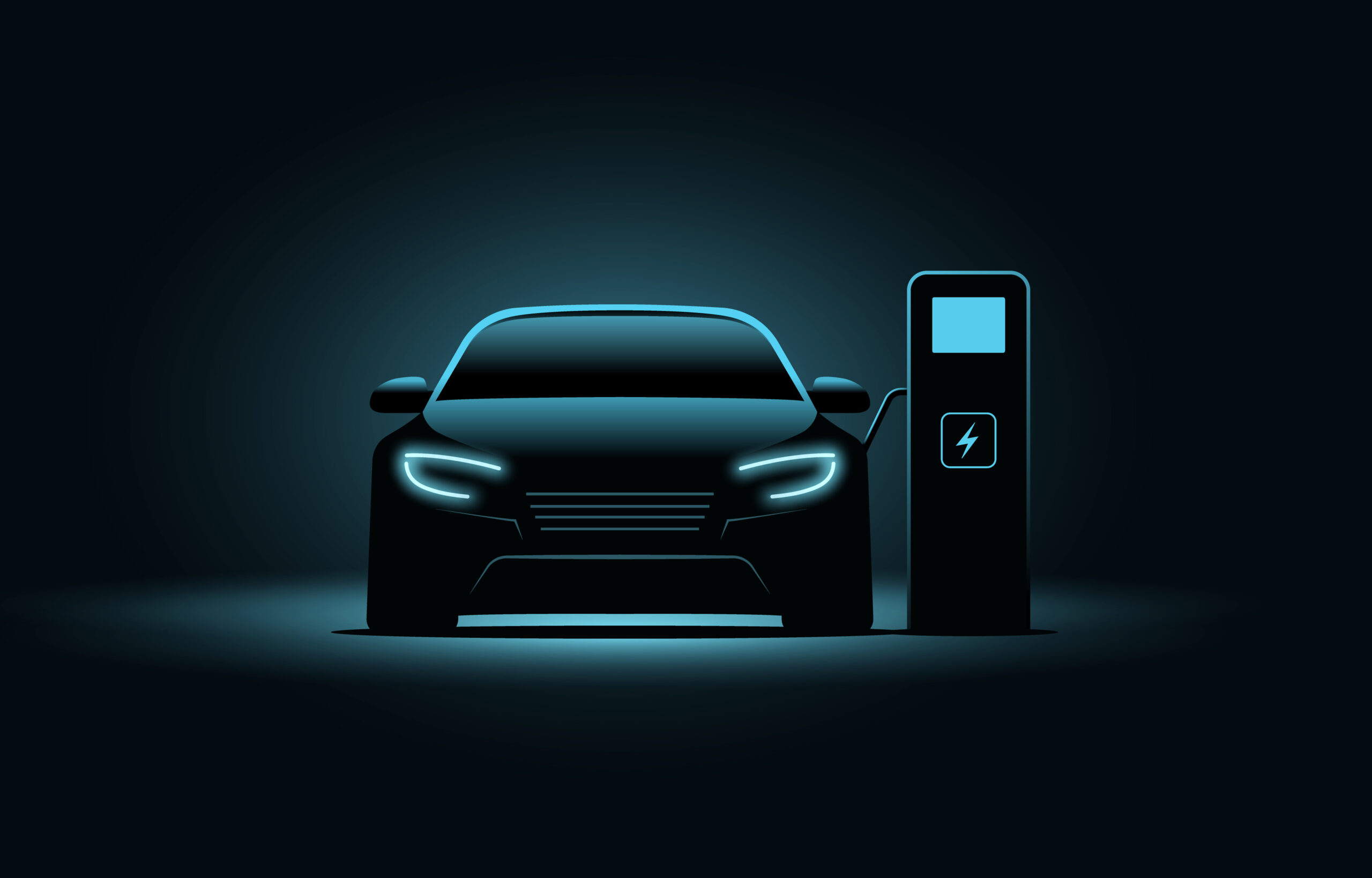 Illustration: electric car at EV charge station