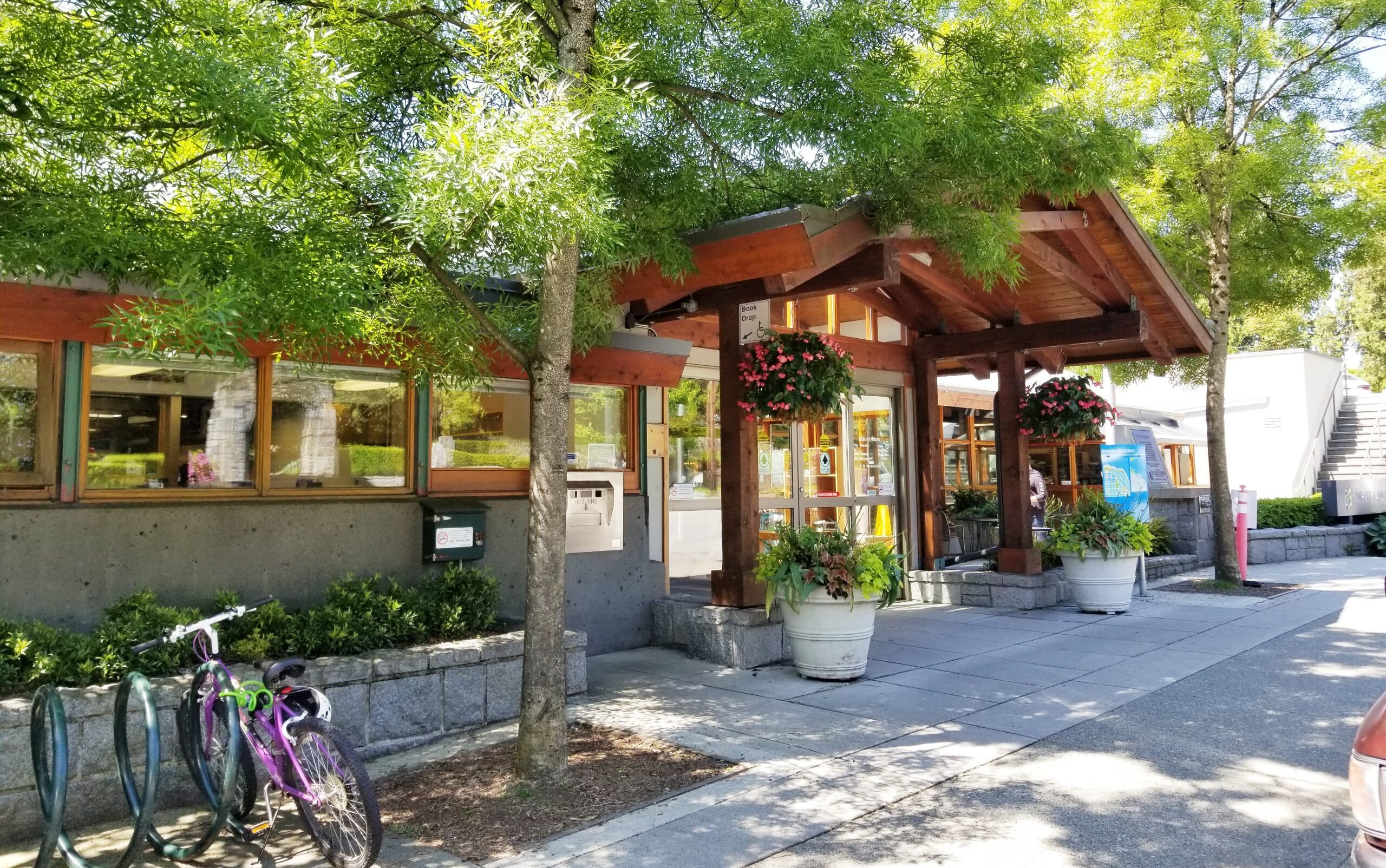 exterior of the library in the summer