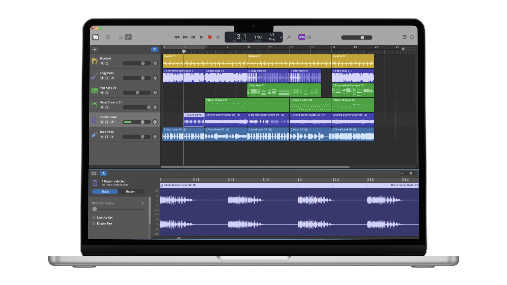 MacBook computer running GarageBand.