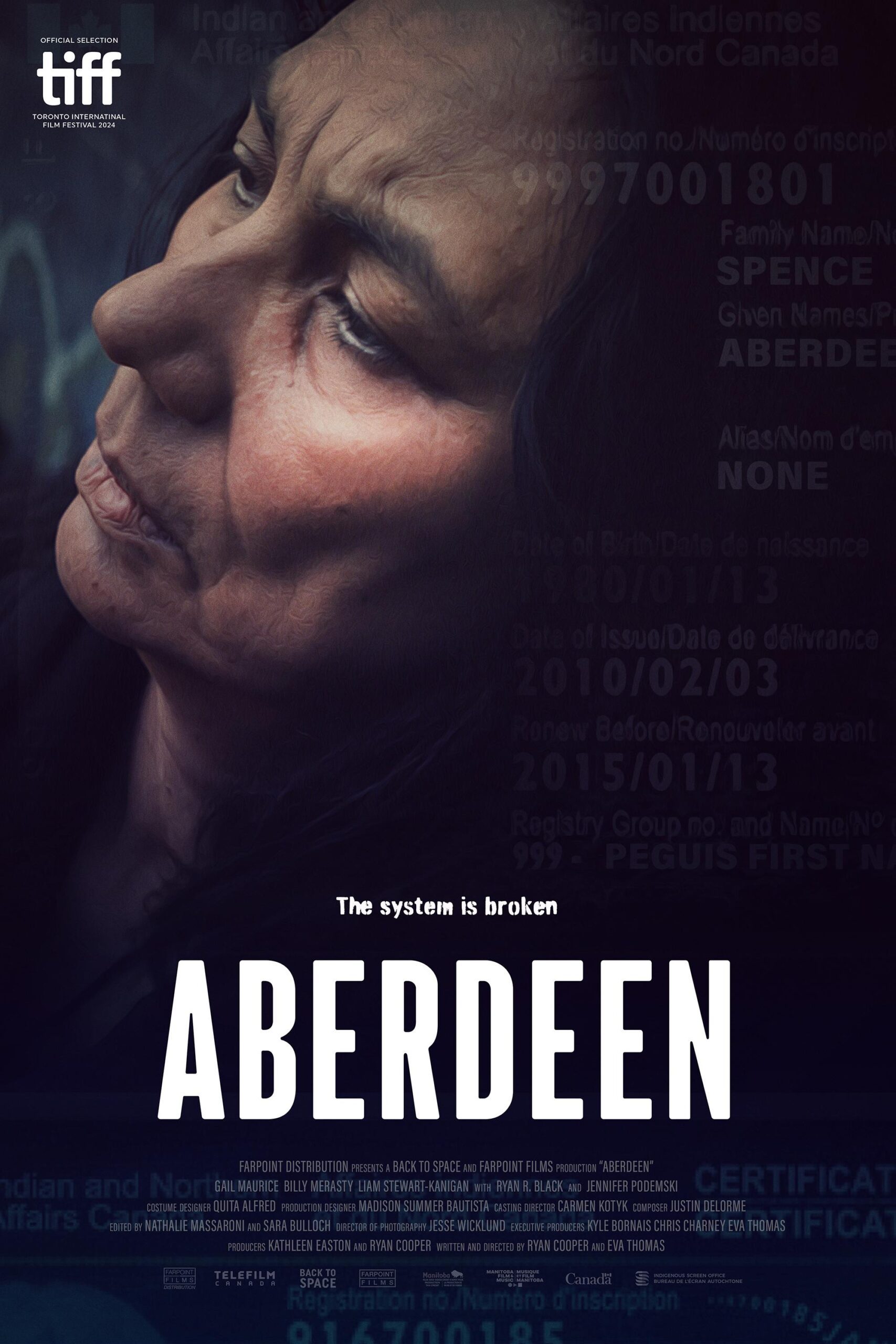 Film poster for Aberdeen showing a woman looking up at the sky