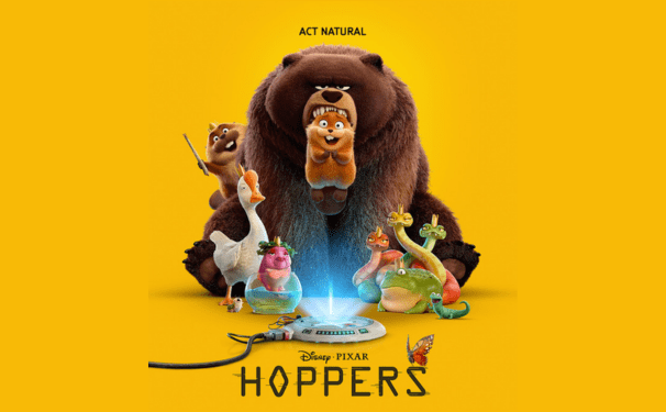 Movie poster for Hoppers featuring a number of illustrated animals.